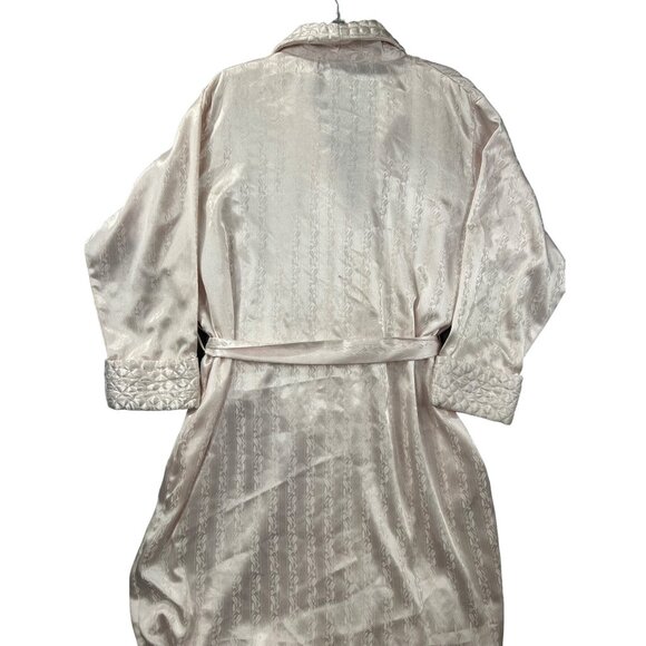 Adonna Robe Womens M Pink Satin Brocade Quilted Collar Cuffs Pockets Long Vtg - Picture 2 of 12